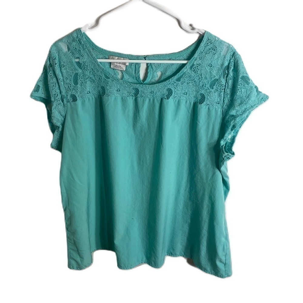 Van Heusen Mint Blue Lace Top Shirt XXL Women’s